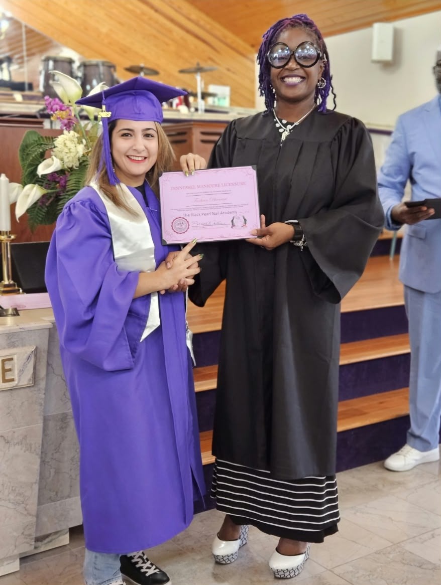 Farheen Dhanani at her manicurist licensure graduation